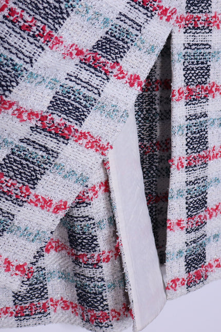 ST. JOHN Plaid Longline Jacket Multicolor Tweed Straight Cut Unlined Women's 18