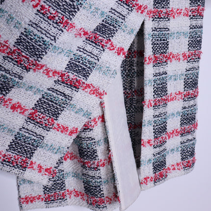 ST. JOHN Plaid Longline Jacket Multicolor Tweed Straight Cut Unlined Women's 18