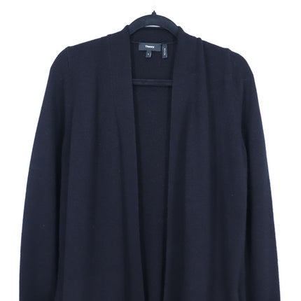 Theory Soft Wool Cashmere Open Long Cardigan Black Fitted Sleeve Women's P/US XS