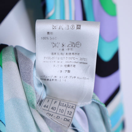 EMILIO PUCCI Blue Marmo Print Mini Dress Silk Faux Wrap Y2K Vtg Women's 40 US10