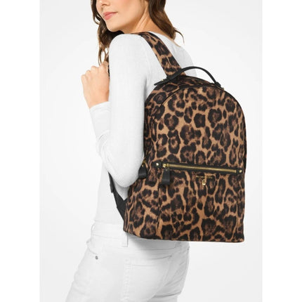 Michael Kors Kelsey Leopard Nylon Backpack Padded Multi Pocket Zip Around