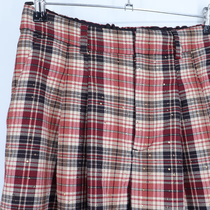 Maeve Avery Sparkle Pleated Wide Leg Trousers Plaid Red Multicolor Women's XS