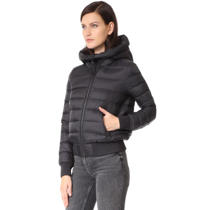 Soia & Kyo Tiphanie Hooded Bomber Jacket Black Puffer Long Sleeve Women's L
