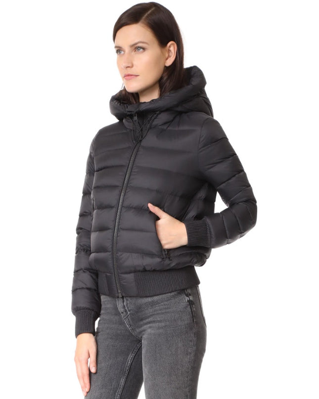 Soia & Kyo Tiphanie Hooded Bomber Jacket Black Puffer Long Sleeve Women's L