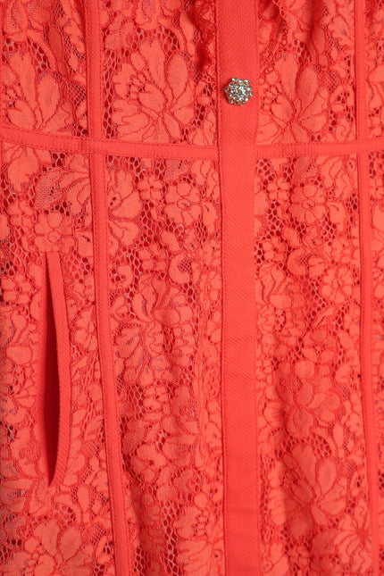 ME+EM Guipure Lace Ruffle Maxi Dress Papaya Orange Short Sleeve Women's 8