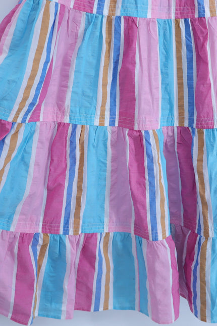 LEMLEM Liya Kebede Tiered Dress Striped Pink Multi Midi Flutter Sleeve Women's M
