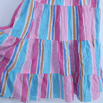 LEMLEM Liya Kebede Tiered Dress Striped Pink Multi Midi Flutter Sleeve Women's M
