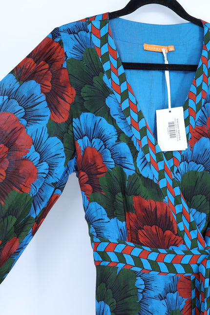 OLIPHANT Madrid Blue Wrap Dress NWT Floral Maxi Long Sleeve Women's M