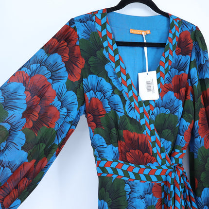 OLIPHANT Madrid Blue Wrap Dress NWT Floral Maxi Long Sleeve Women's M