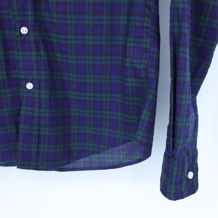 Frank & Eileen Barry Cotton Shirt Navy Green Plaid Button Up Blouse Women's XS