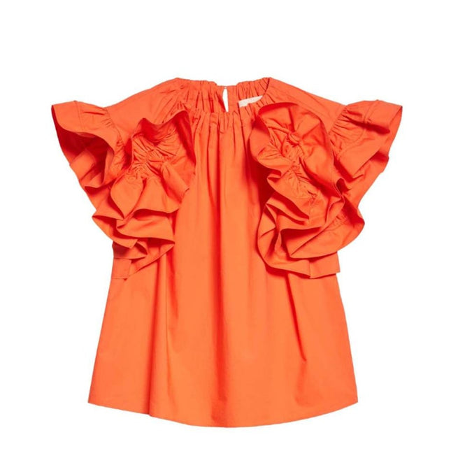 ULLA JOHNSON Elora Popover Blouse Coral Poplin Ruffle Sleeve Women's 2