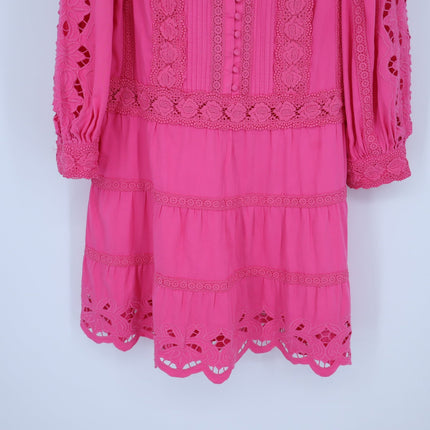 Alice + Olivia Clark Mini Dress French Rose Pink Embroidered Tiered Women's 12