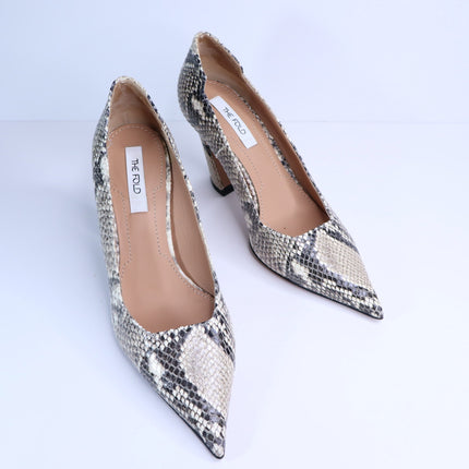 THE FOLD Milano Snake Embossed Leather Heels Beige Pointed Toe Women's 36/US 5