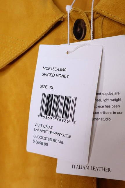 LAFAYETTE 148 NEW Clyde Laser Cut Suede Jacket Spiced Honey Yellow Women's XL