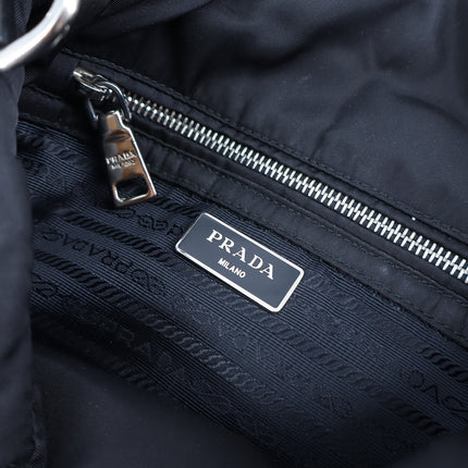PRADA Tessuto Nylon Bomber Sound Bag Black Leather Convertible Luxury Purse