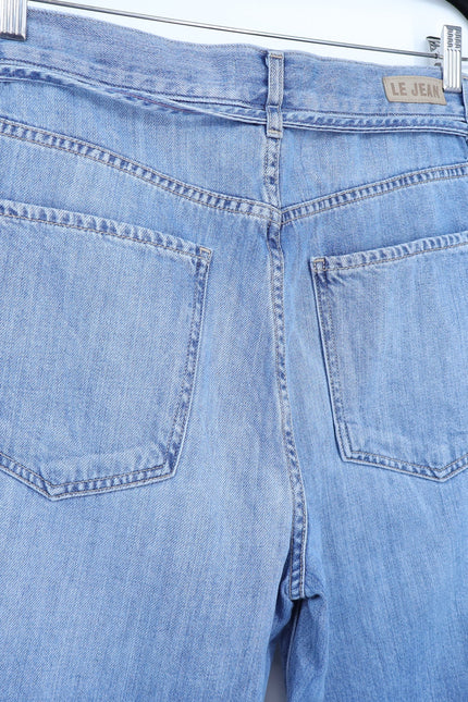 LE JEAN Wide Leg Jeans Blue Light Wash Tie Belt High Rise Women's 29