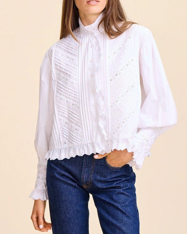 Mille Georgina Top White NWT Lace Button Front Long Sleeve Blouse Women's XS
