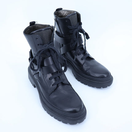 BRUNELLO CUCINELLI Monili Combat Boots Black Leather Lace Up Women's 40/US 10