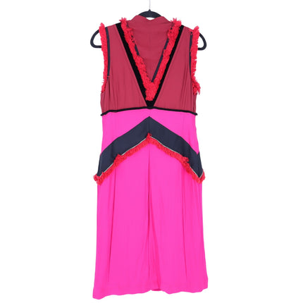 ALTUZARRA Geometric Fringe Zipper Mini Dress Pink Art To Wear Women's 42/US 10