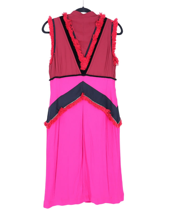 ALTUZARRA Geometric Fringe Zipper Mini Dress Pink Art To Wear Women's 42/US 10