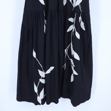 Anthropologie Embroidery Applique Midi Dress Black Puff Sleeve Women's XS