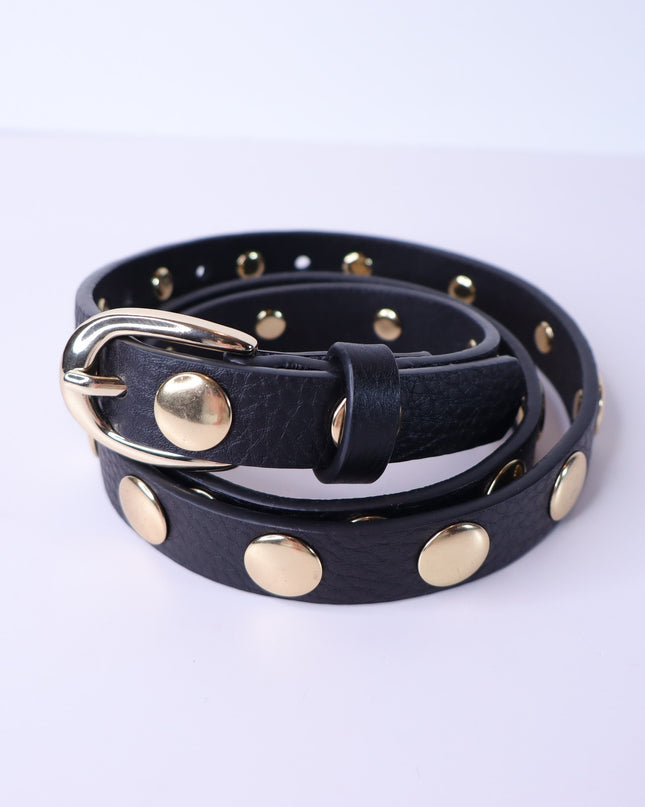EVEREVE Skinny Lennox Studded Belt Black and Gold Women's XS/S