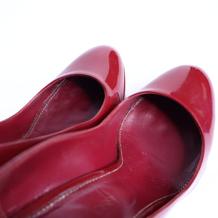 SERGIO ROSSI Patent Leather Platform Pumps Red Almond Toe Women's 35/US 5