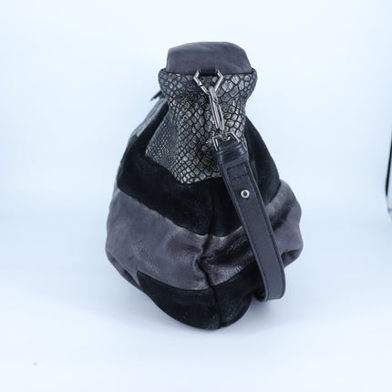 Liebeskind Berlin Irvine Hobo Shoulder Bag Oil Black Leather Reptile Mix Media