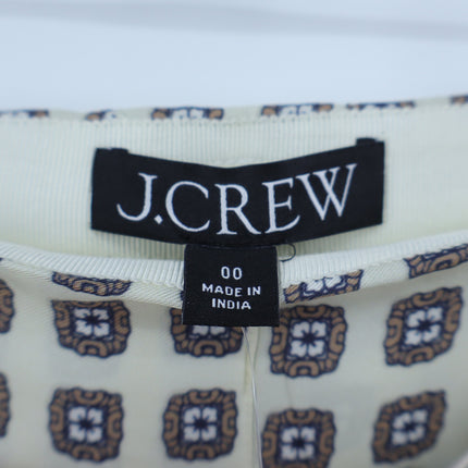 J. Crew Pleated Prep Skirt Ivory Foulard Print NWT Belted Satin Women's 00