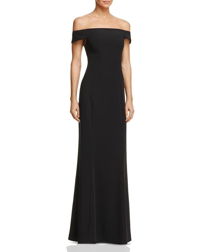 Laundry by Shelli Segal Off Shoulder Gown Black NWT A Line Maxi Dress Women's 4