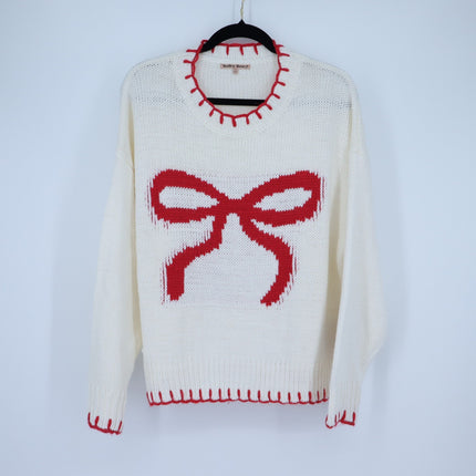Bailey Rose Bow Pullover Sweater Cream and Red NWT Long Sleeve Women's S