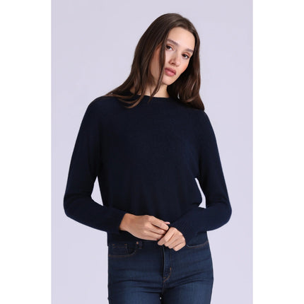 Minnie Rose Cashmere 9gg Pullover Sweater Navy Blue Shrunken Crew Women's S
