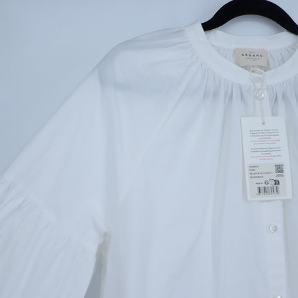 SEZANE Nerissa Button Up Shirt Ecru White Oragnic Cotton Poplin Women's 40/US 8