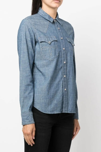 RALPH LAUREN RRL Buffalo Denim Western Shirt Blue Collared Long Sleeve Women's 4
