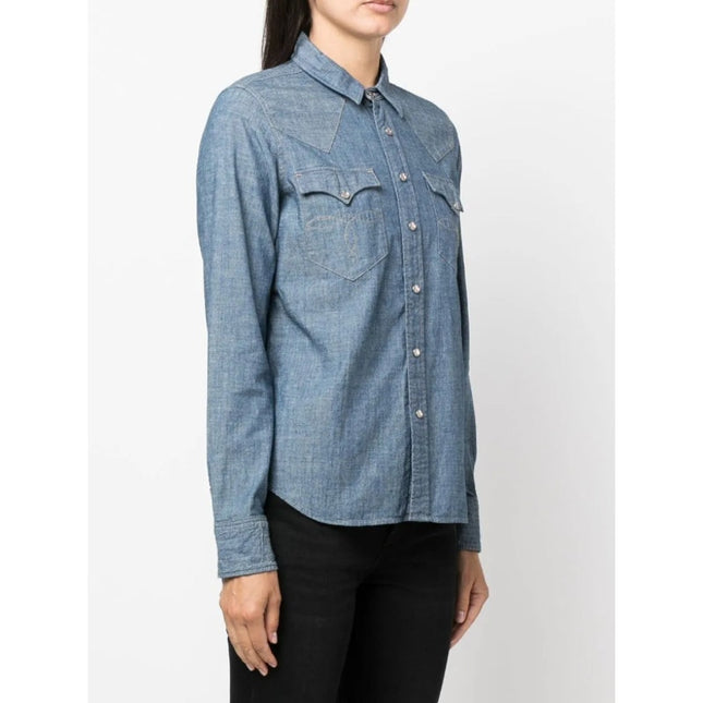 RALPH LAUREN RRL Buffalo Denim Western Shirt Blue Collared Long Sleeve Women's 4