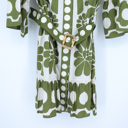 Farm Rio Palermo Belted Mini Dress Green NWT Printed Half Sleeve Women's L