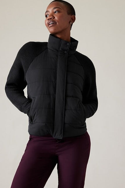 ATHLETA NWT Incline Hybrid Jacket Black Lightweight Puffer Women's MT
