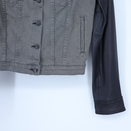 Rag & Bone Jean Jacket Iron Gray Black Leather Sleeves Denim Button Up Women's S