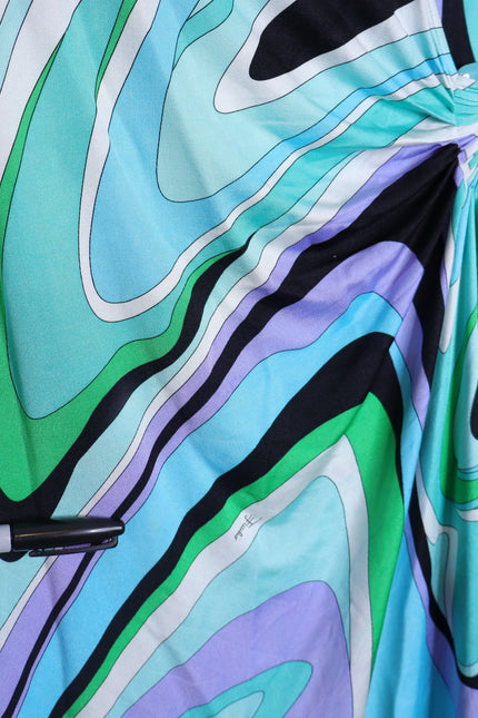 EMILIO PUCCI Blue Marmo Print Mini Dress Silk Faux Wrap Y2K Vtg Women's 40 US10