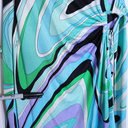 EMILIO PUCCI Blue Marmo Print Mini Dress Silk Faux Wrap Y2K Vtg Women's 40 US10