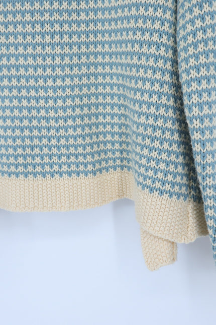 THE GREAT. Minicheck Lodge Cardigan Sweater Morning Sky Open Front Women's 0 XS