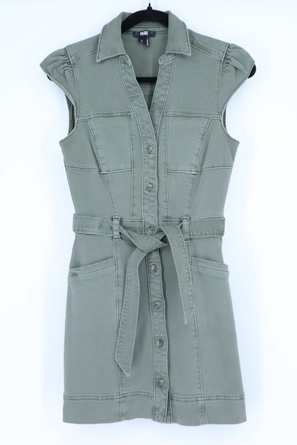 PAIGE Jaxsyn Denim Dress Vintage Ivy Green Belted Button Front Women's 0