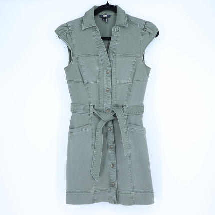 PAIGE Jaxsyn Denim Dress Vintage Ivy Green Belted Button Front Women's 0