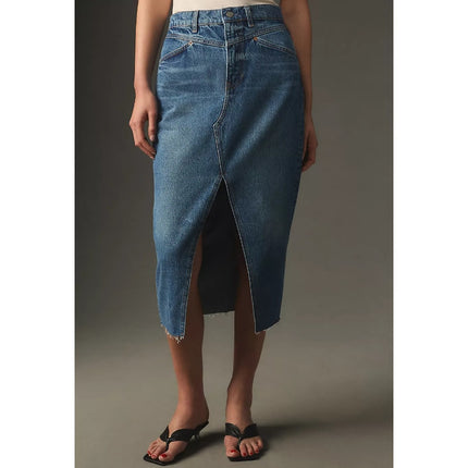 REFORMATION JEANS Jagger Denim Midi Skirt Hemlock Classic Blue Women's 30