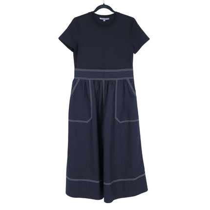 Elliott Lauren Knit Woven Combo Dress Black Contrast Stitch Midi Women's XS