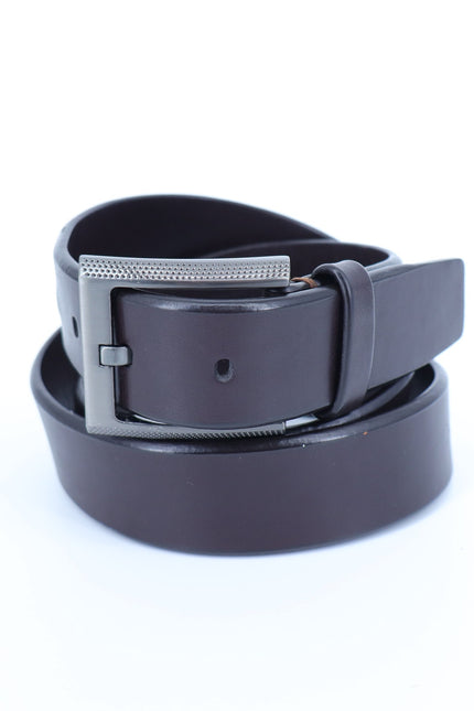 TUMI Brown Leather Belt with Gunmetal Buckle Men's 40