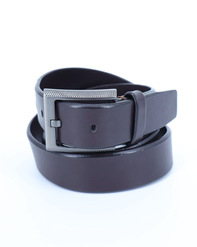 TUMI Brown Leather Belt with Gunmetal Buckle Men's 40