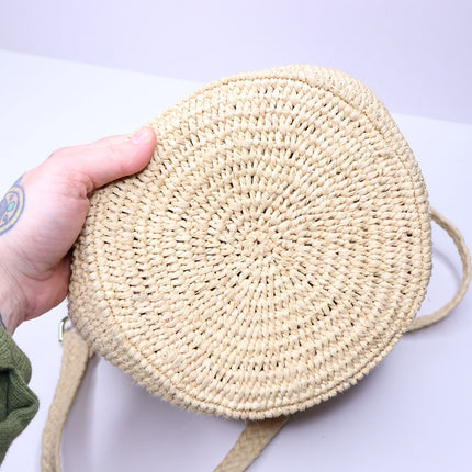 PACO RABANNE Natural Raffia Bucket Bag Gold Chain Link Top Handle Crossbody Bag