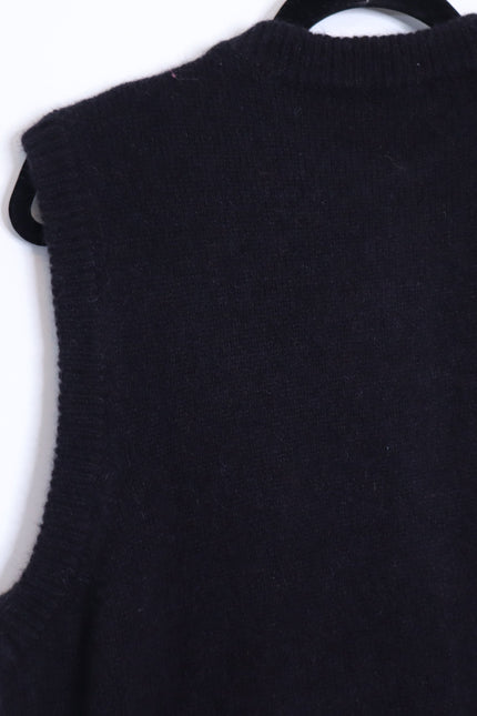 SEZANE Sacha Sweater Vest Cardigan Black w/ Gold Button Wool Blend Women's M
