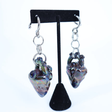 GLASSWEAR STUDIOS Handmade Anatomical Heart Weights Oil Slick 10g/2.5mm Hangers